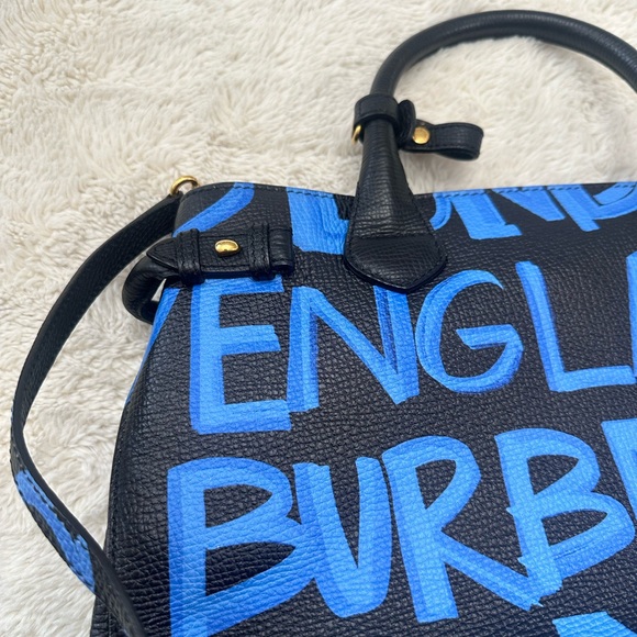 Burberry Black/Blue Leather Medium Graffiti Banner Tote - Picture 13 of 13
